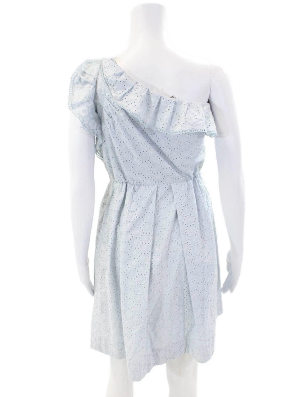 See by Chloé One-Shoulder Eyelet Dress in Pale Blue Size 6 - Picture 3 of 8